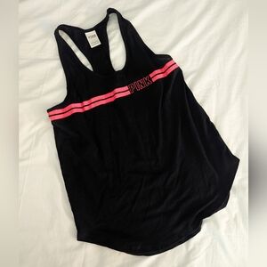 Victoria's Secret PINK Racerback Tank Top Black Woth Pink Stripes Rounded Hem